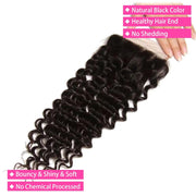 4x4HD Lace Closure Deep Wave Human Hair 100% Unprocessed Brazilian Virgin Hair Free Part