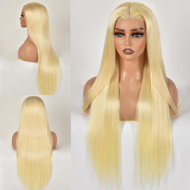 Glueless Pre-Cut Lace 5x5 Closure Wig Color Blonde(613) Straigth 180 Density Wear and Go Human Hair Wig