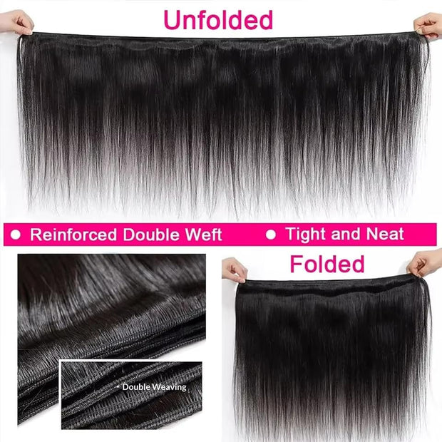 3 Bundle Virgin Human Hair Straight Unprocessed Hair Natural Black Color