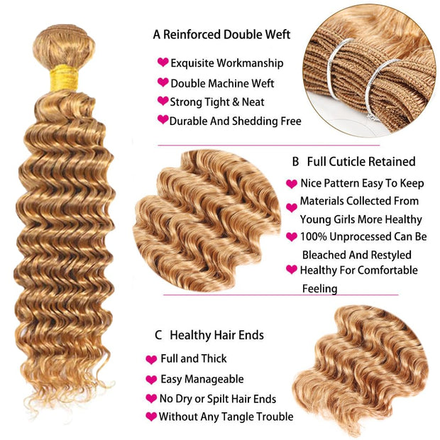 Deep Wave Honey Blonde Unprocessed Brazilian Human Virgin Hair
