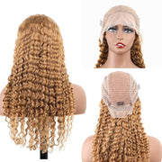 13X4 Deep Wave #27 Wig Transparent Lace Frontal wig 200 Density 100 remy Human Hair Honey Blonde