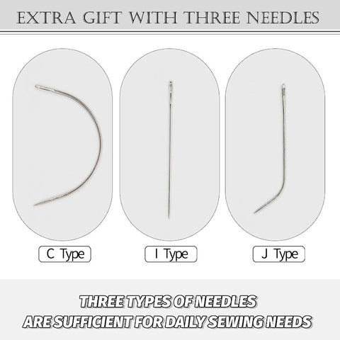 Weaving Needle Combo Deal Black Thread with 10pcs Needle for Making Wig Sewing Hair Weft Hair Weave Extension, Big Medium and Small C J Shape Curved Needle I Needle (3 Thread Black + 9 Needle)