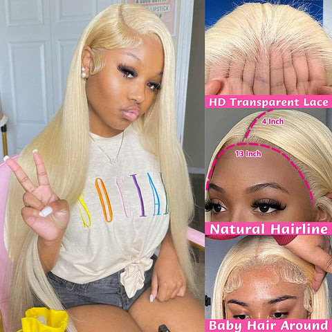 Transparent Lace 13x4 Frontal Wig Color Blonde(613) Straight 100 Human Hair