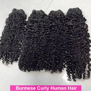 Burmese Curly Human Hair Bundles #1B Natural Color Wavy Mink Hair and 5*5 Transparent Closure For Women