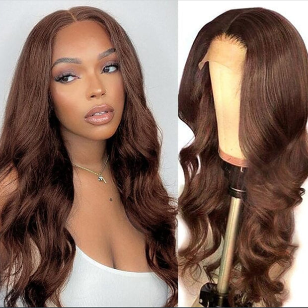 4x4 Lace Closure Wig  Body Wave Color #4 Human Hair 180 Density 100 human virgin hair Chocolate Brown, Holiday Deals