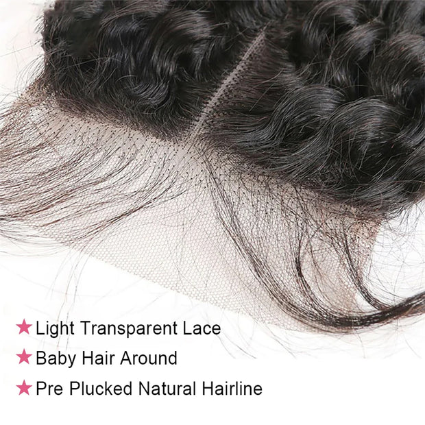 Burmese Curly Human Hair Bundles #1B Natural Color Wavy Mink Hair and 5*5 Transparent Closure For Women