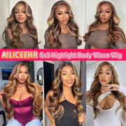 5x5 Highlight Lace Closure Wig Human Hair Body Wave P4/27 Ombre Honey Blonde Wig 180 Density