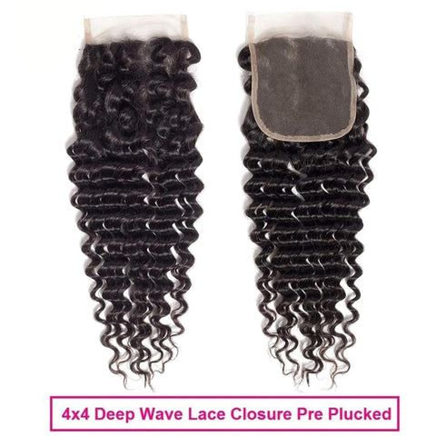 4x4 Lace Transparent Lace Closure Deep Wave Virgin Natural Human Hair
