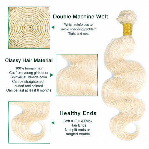 Platinum Blonde Body Wave 100% Quality Human Hair