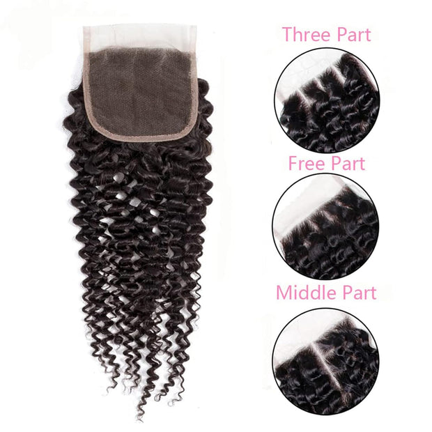 4x4 Lace Transparent Lace Closure Jerry Curl Virgin Natural Human Hair