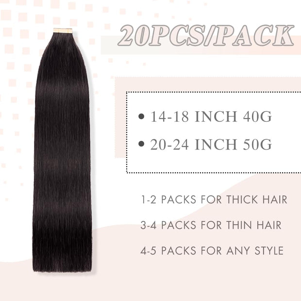 Tape-in Premium Human Hair Natural Color Straight - 20Pcs/Pack