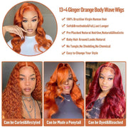 13x4 Transparent Lace Reddish Brown Body Wave Wigs 180 Density #350 Color 100 Human Hair Wig