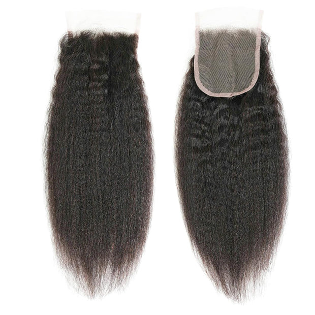5X5HD Lace Kinky Straight Closure Natural Black 100 Human Mink Hair Swiss Lace / Skin-melt Lace / Invisible Lace