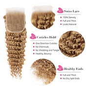 4X4 Lace Closure Deep Wave Honey Blonde (#27) Color 100% Human Hair Closure
