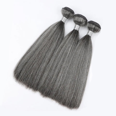 Salt and Pepper Straight Human Hair Bundles Natural Grey