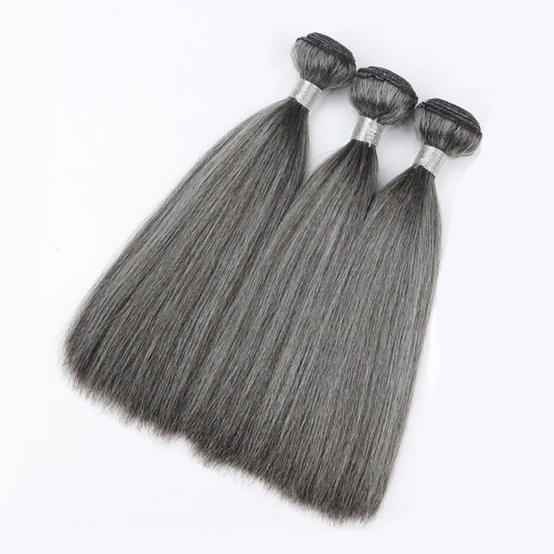Salt and Pepper Straight Human Hair Bundles Natural Grey