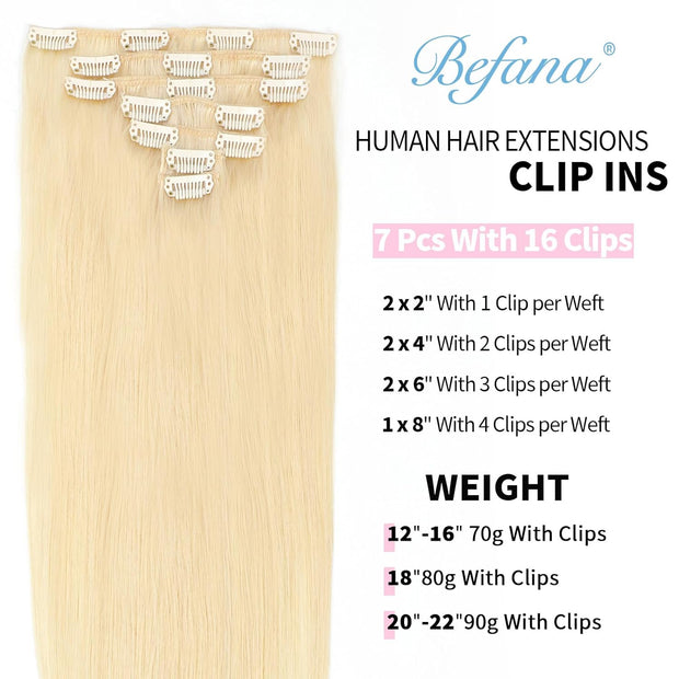High Quality Clip In Blonde (613#) Straight Hair Extensions 100% Human Hair