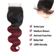 4X4 Lace Closure Body Wave Ombre (1B99J) 100% Human Hair Closure