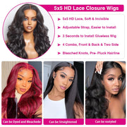 5x5 HD Lace Closure Wig Body Wave Human Hair