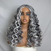 Smiffys Renaissance Vamp Wig, Black & White，Synthetic Cosplay Costume Halloween Wigs for Women