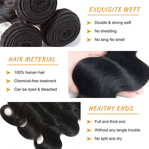 12A Premium Hair Jet Black Color #1 Body Wave High Quality Full In End Silky Unprocessed  Human Hair Extensions