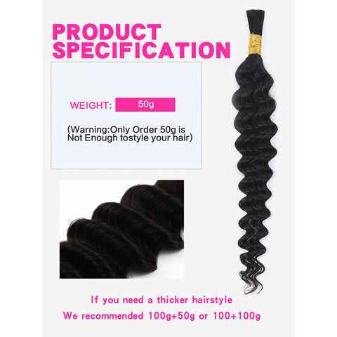Natural color Human BOHO Braiding Hair Bulk hair Deep Wave Best Quality Mink hair extensions 100g/bundle