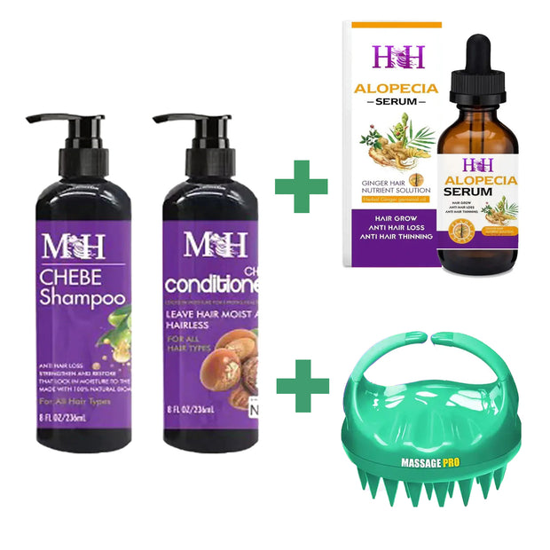 Chebe Intense Hair Growth Set Shampoo & Conditioner + Alopecia Growth Hair Solution + Scalp Hair Massager PROM sale limit 1 per customer