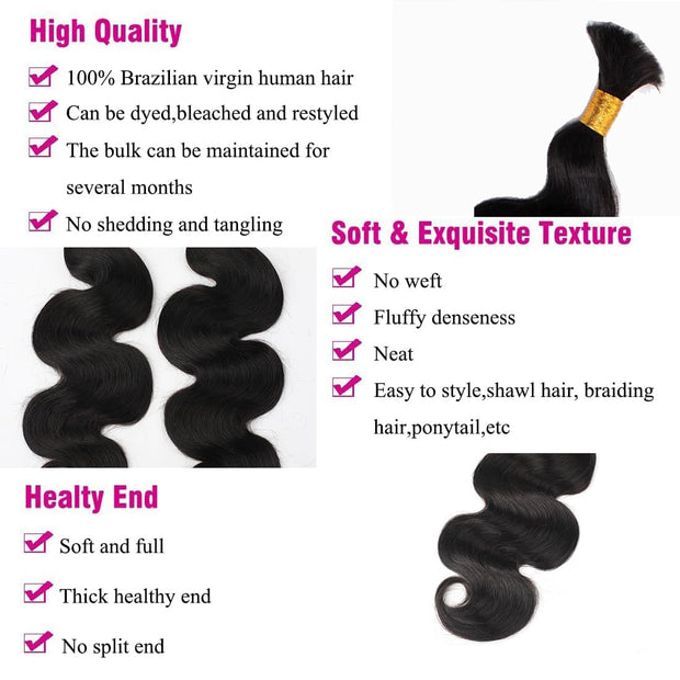 Natural color Human BOHO Braiding Hair Body Wave Bulk hair Best Quality Mink hair extensions 100g/bundle