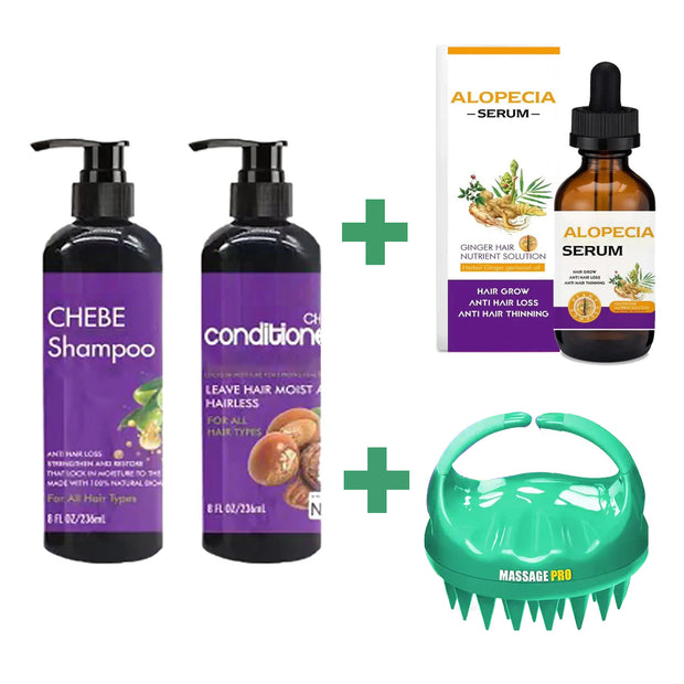 Chebe Intense Hair Growth Set Shampoo & Conditioner + Alopecia Growth Hair Solution + Scalp Hair Massager PROM sale limit 1 per customer