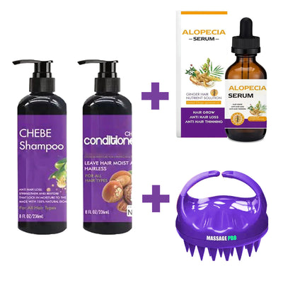 Chebe Intense Hair Growth Set Shampoo & Conditioner + Alopecia Growth Hair Solution + Scalp Hair Massager PROM sale limit 1 per customer