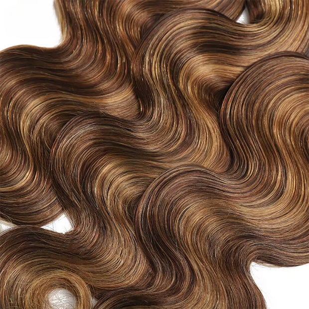 Highlight Body Wave color Brown and honey blonde High Qulity Human hair weft Highlighted 4P27 bundle 100 human virgin remy hair