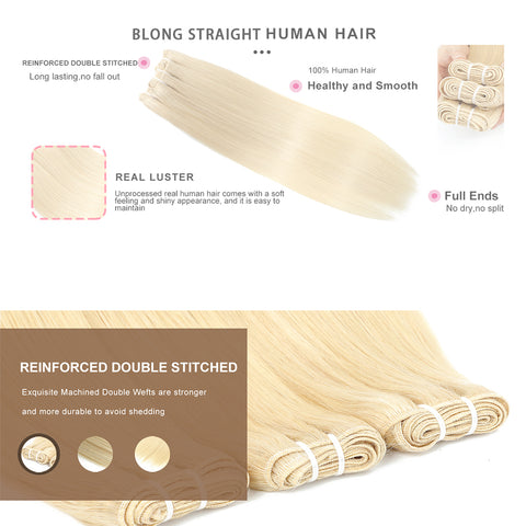 prenuim blonde 613 Hair Straight Unprocessed 100% Human Hair ash Blonde(#613) Color