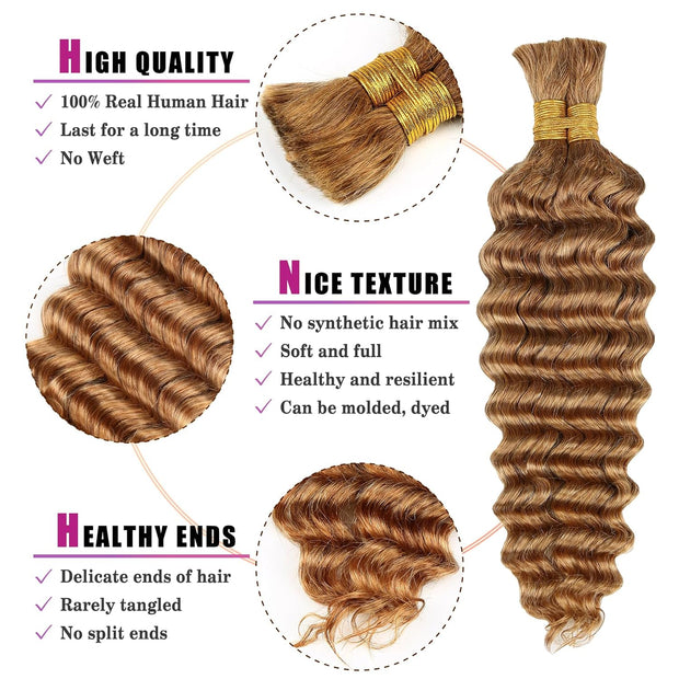 Human Braiding Hair #27 Color Bulk Mink Hair 100g/bundle 20-22 inch