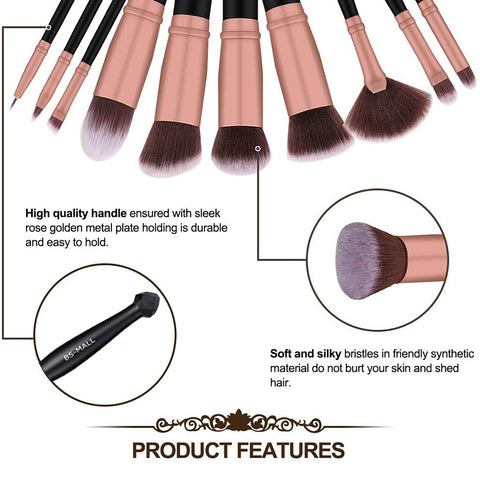 BS-MALL Makeup Brushes 16pcs Premium Synthetic Professional Makeup Eye Brushes Kit for Blending Eyeshadow Concealer Eyeliner Eyebrow(Rose Gold)