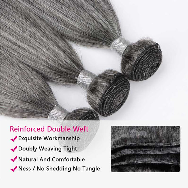 Salt and Pepper Straight Human Hair Bundles Natural Grey