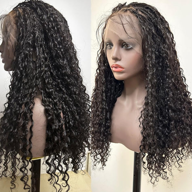 Boho Box Braids Wig Full Lace Braided Wig Human Hair Square Parted Knotless Pre Pluched With Baby Hair Braided Wigs for Black Women