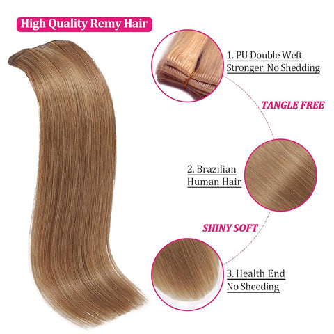 High Quality Clip In Honey Blonde (27#) Straight Hair Extensions 100% Human Hair