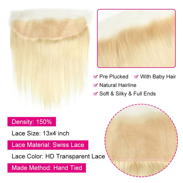 13x4 HD Lace Frontal 613 Blonde Straight 100% Human Hair