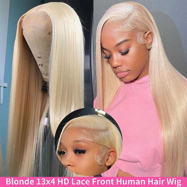 Transparent Lace 13x4 Frontal Wig Color Blonde(613) Straight 100 Human Hair