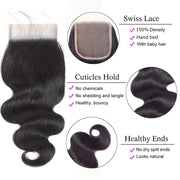 4x4HD Lace Closure Body Wave Human Hair 100% Unprocessed Brazilian Virgin Hair Free Part