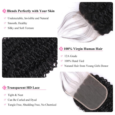 5x5 Transparent Lace Jerry Curl Lace Closure Brazilian Virgin Human Hair