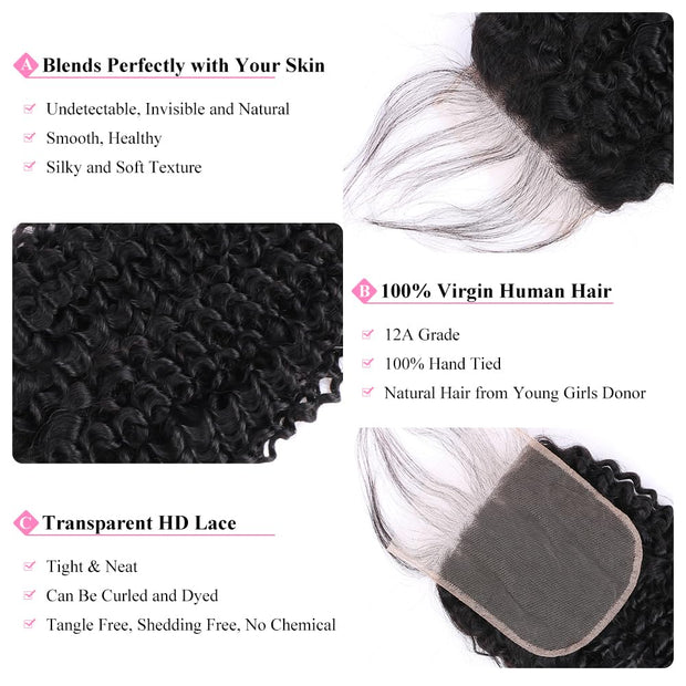 5x5 Transparent Lace Jerry Curl Lace Closure Brazilian Virgin Human Hair