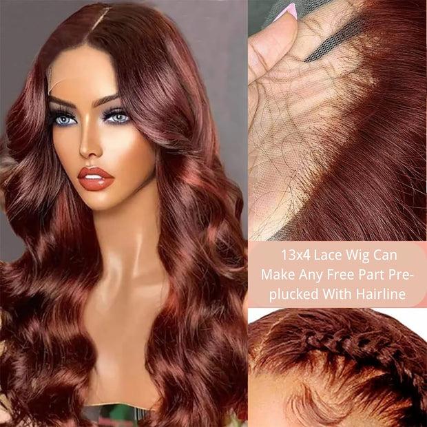 13x4 Lace Reddish Brown Body Wave Wigs #33 Color 200 Density 100 Human Hair Wig