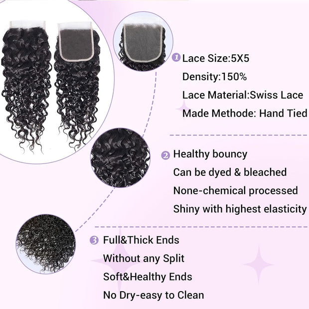 5x5HD Lace Closure Jerry Curl Brazilian Natural Virgin Remy Human Hair