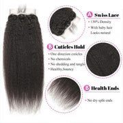 5X5HD Lace Kinky Straight Closure Natural Black 100 Human Mink Hair Swiss Lace / Skin-melt Lace / Invisible Lace