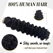 Tape In Hair Extensions Human Hair 50g Deep Wave Black Color With Replacement Tapes 20 Pcs, Remover
