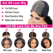 5x5HD Lace Wig Body Wave Closure 100 Human Virgin Remy Mink Hair Wig (Copy)