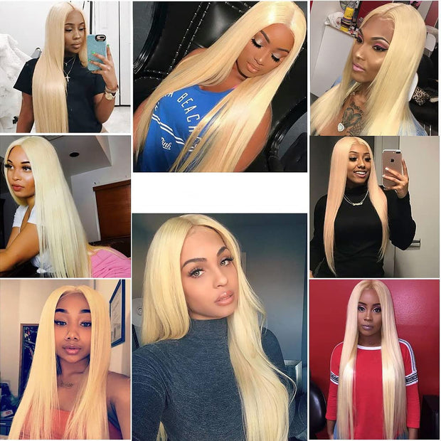Double Drawn Indian Raw Hair Straight Full End Unprocessed 100% Human Hair Blonde(613) Color