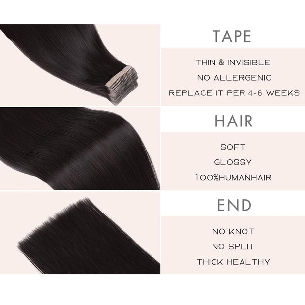 Tape-in Premium Human Hair Natural Color Straight - 20Pcs/Pack
