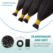 I-tip Premium Hair extensions Natural Black Straight